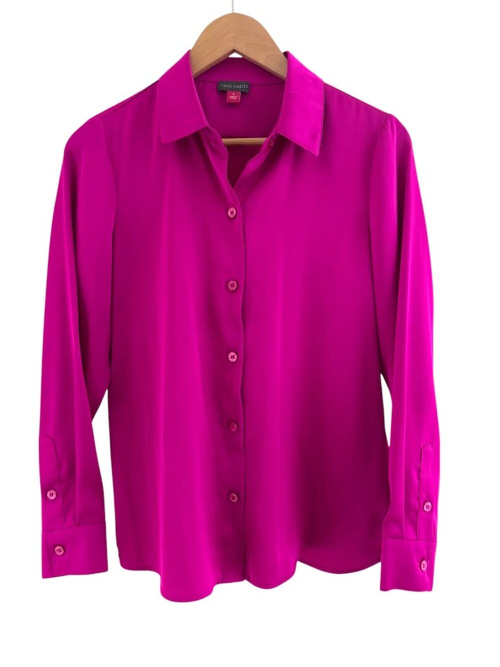 Vince Camuto Bright Fuchsia Pink Collared Blouse Top Shirt Long Sleeves Size S